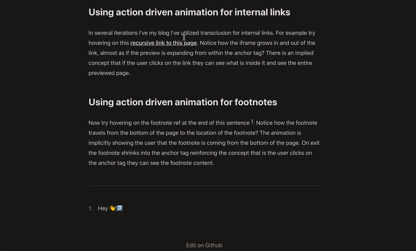 example internal link animation displaying a link preview growing from and shrinking into the anchor link